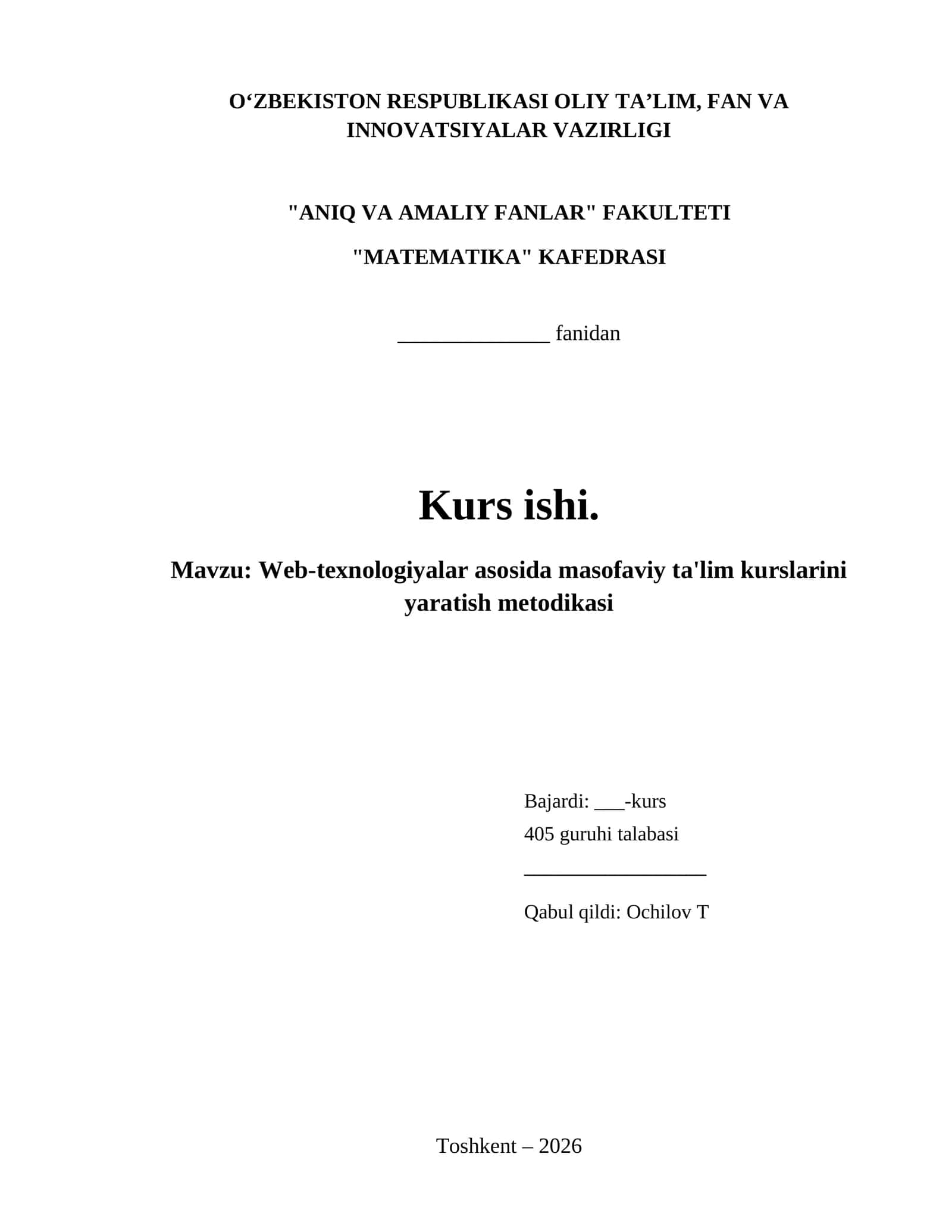 Web-texnologiyalar asosida masofaviy ta'lim kurslarini yaratish metodikasi