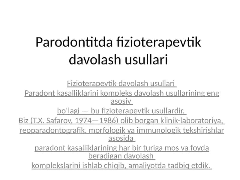 Parodontitda fizioterapevtik davolash usullari