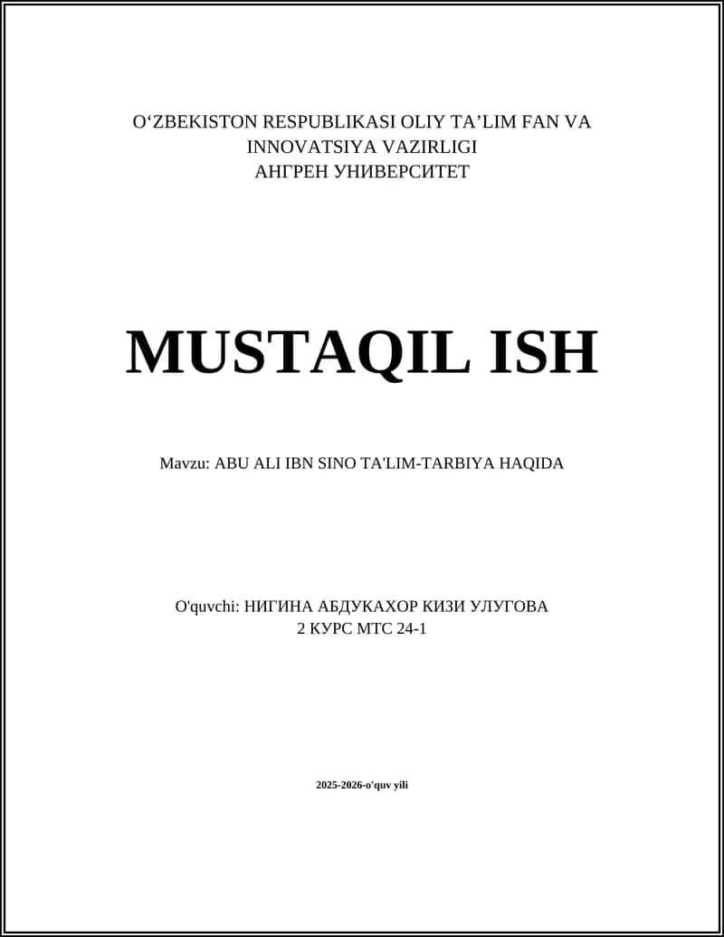 Abu Ali Ibn Sino ta'lim-tarbiya haqida