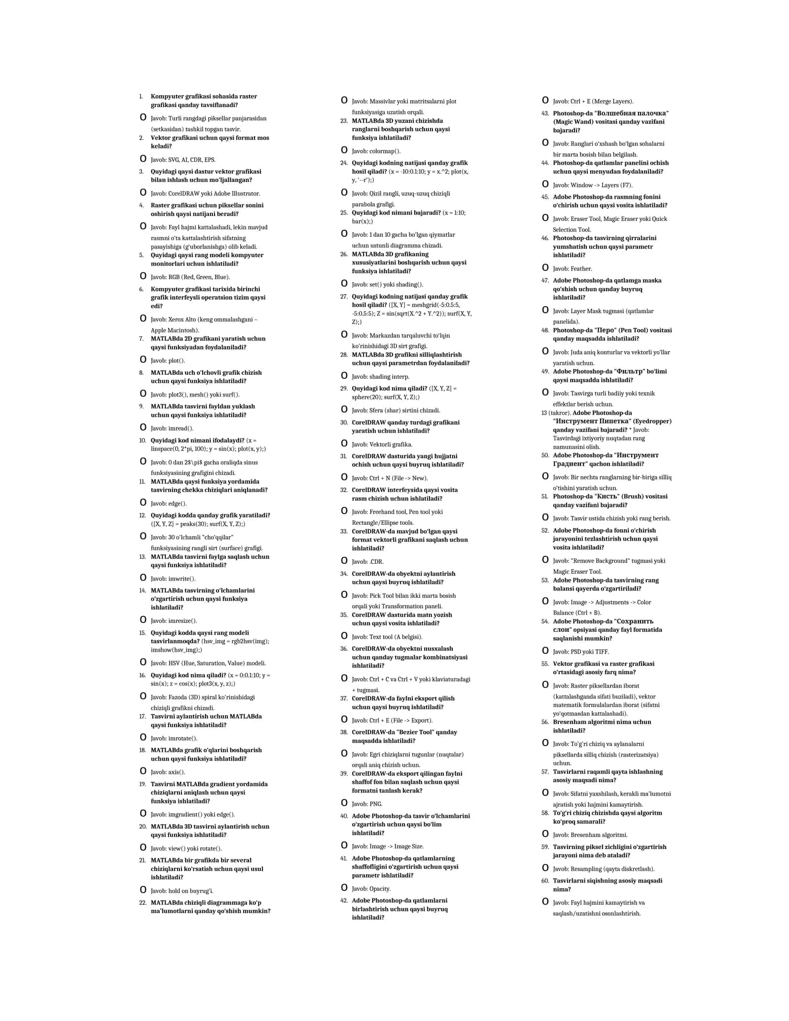 MATLABda uch o‘lchovli grafik chizish