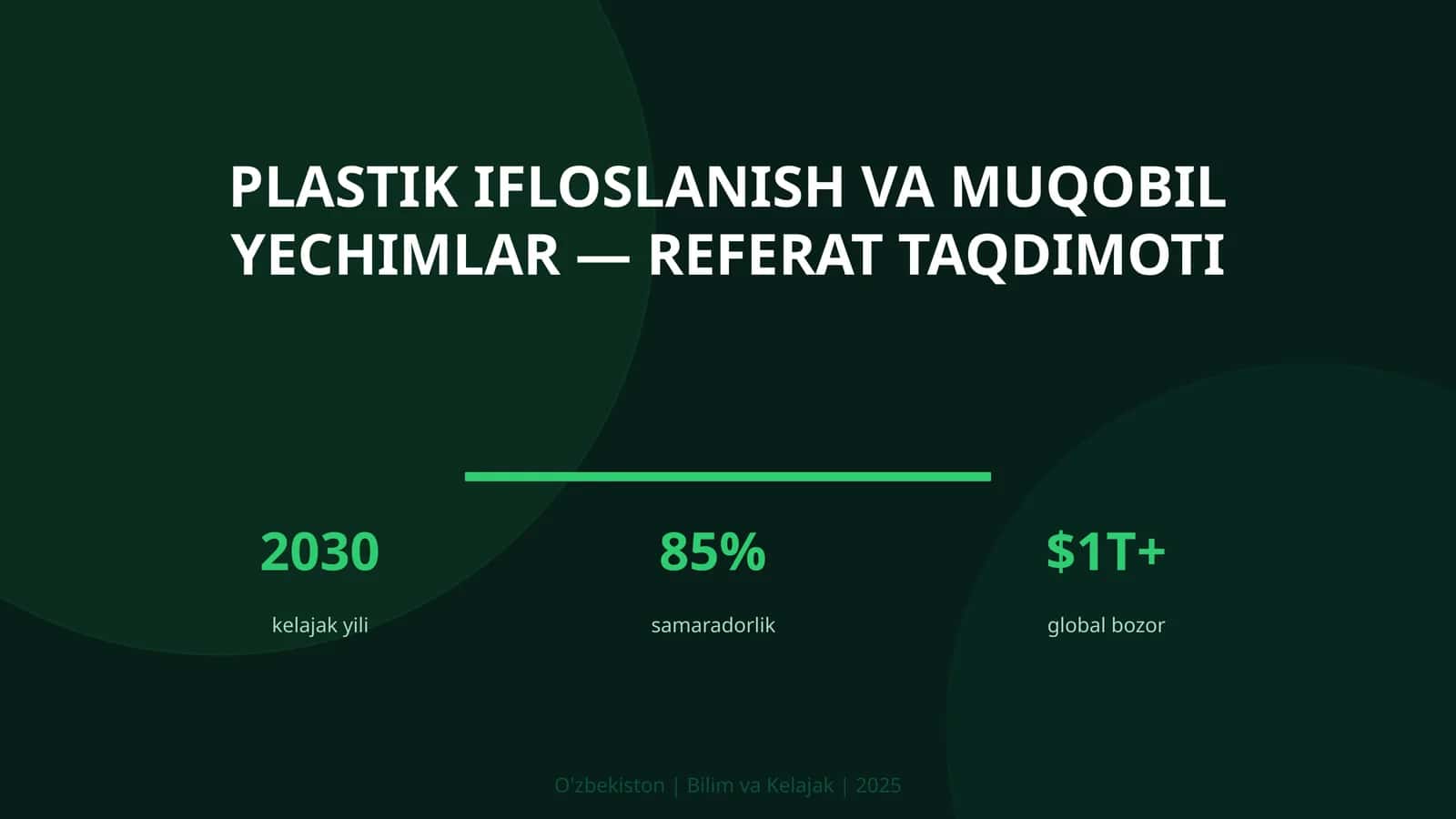 Plastik Ifloslanish va Muqobil Yechimlar