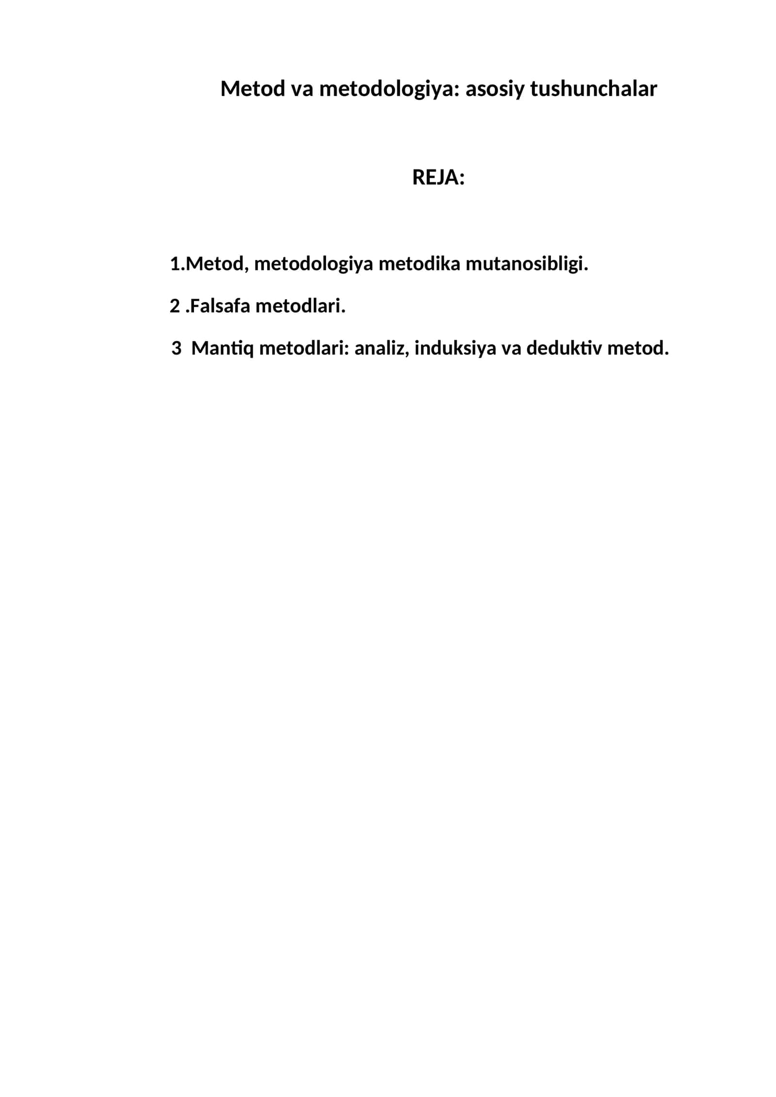 Metod va metodologiya: asosiy tushunchalar