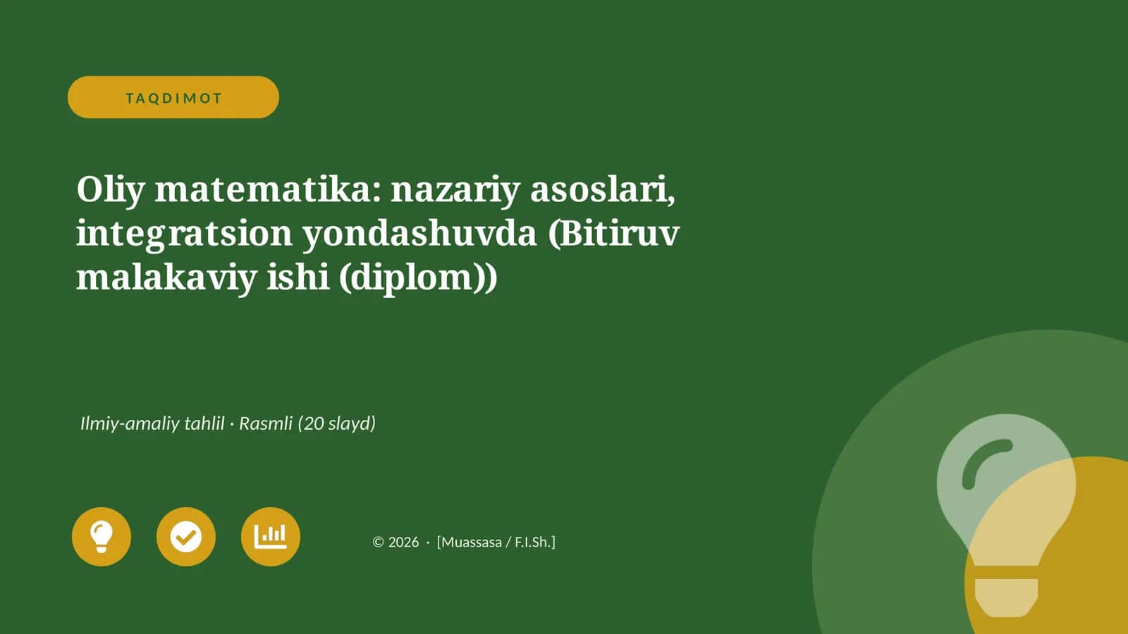 Oliy matematika: nazariy asoslari, integratsion yondashuvda (Bitiruv malakaviy ishi (diplom))