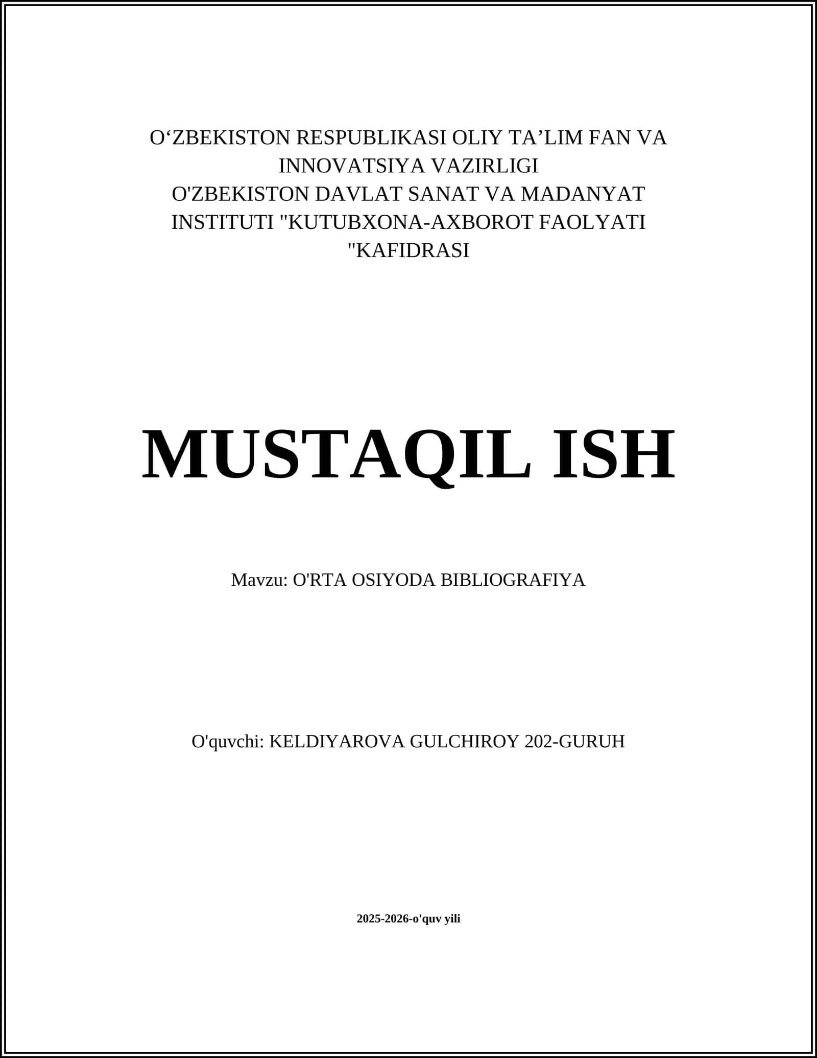 O'RTA OSIYODA BIBLIOGRAFIYA