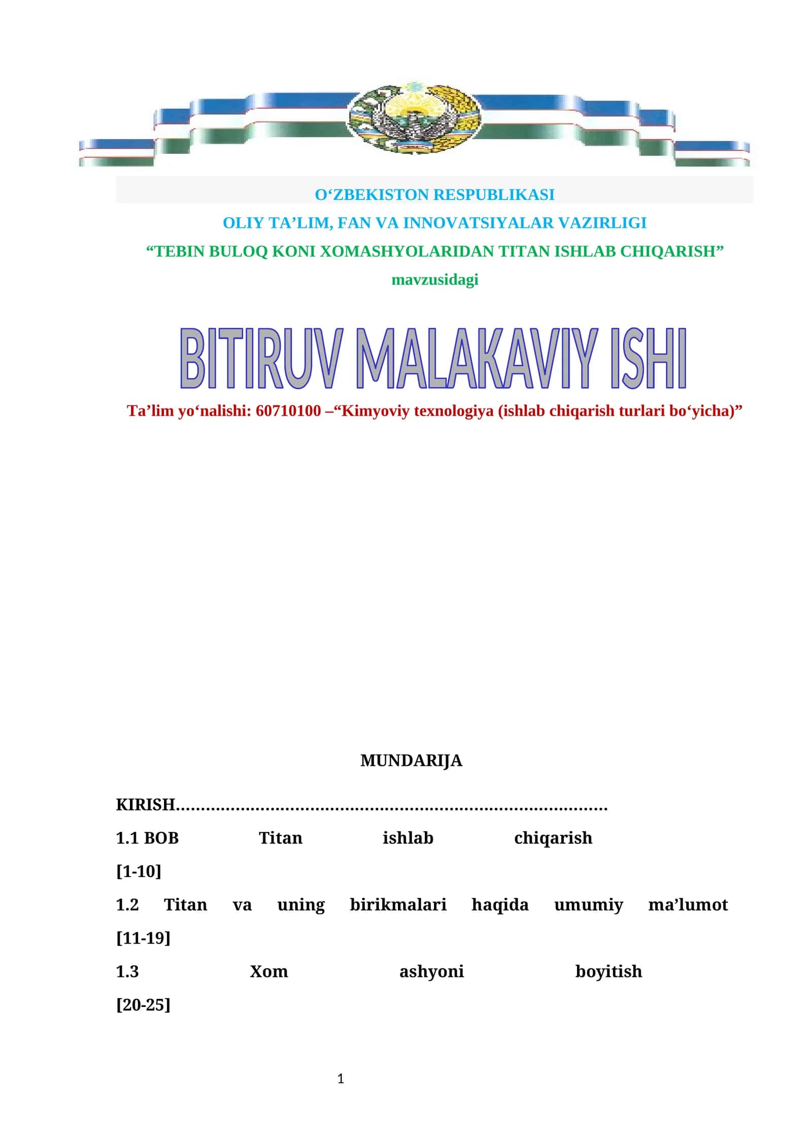 TEBIN BULOQ KONI XOMASHYOLARIDAN TITAN ISHLAB CHIQARISH