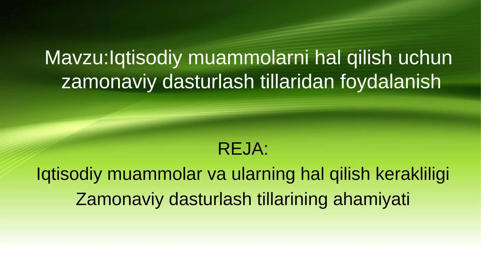 Iqtisodiy muammolarni hal qilish uchun zamonaviy dasturlash tillaridan foydalanish