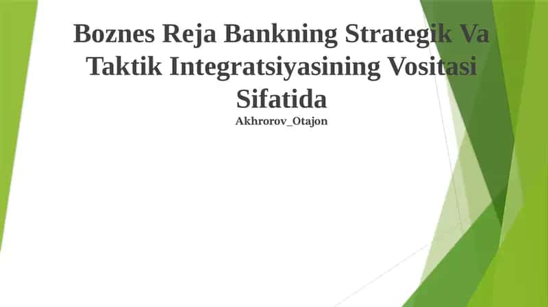 Boznes Reja Bankning Strategik Va Taktik Integratsiyasining Vositasi
