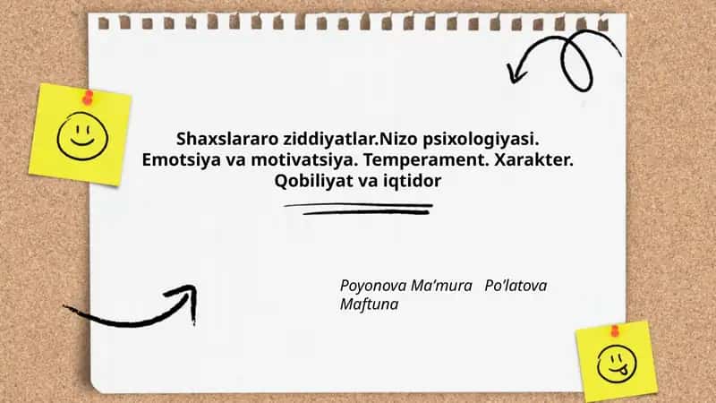Shaxslararo ziddiyatlar.Nizo psixologiyasi