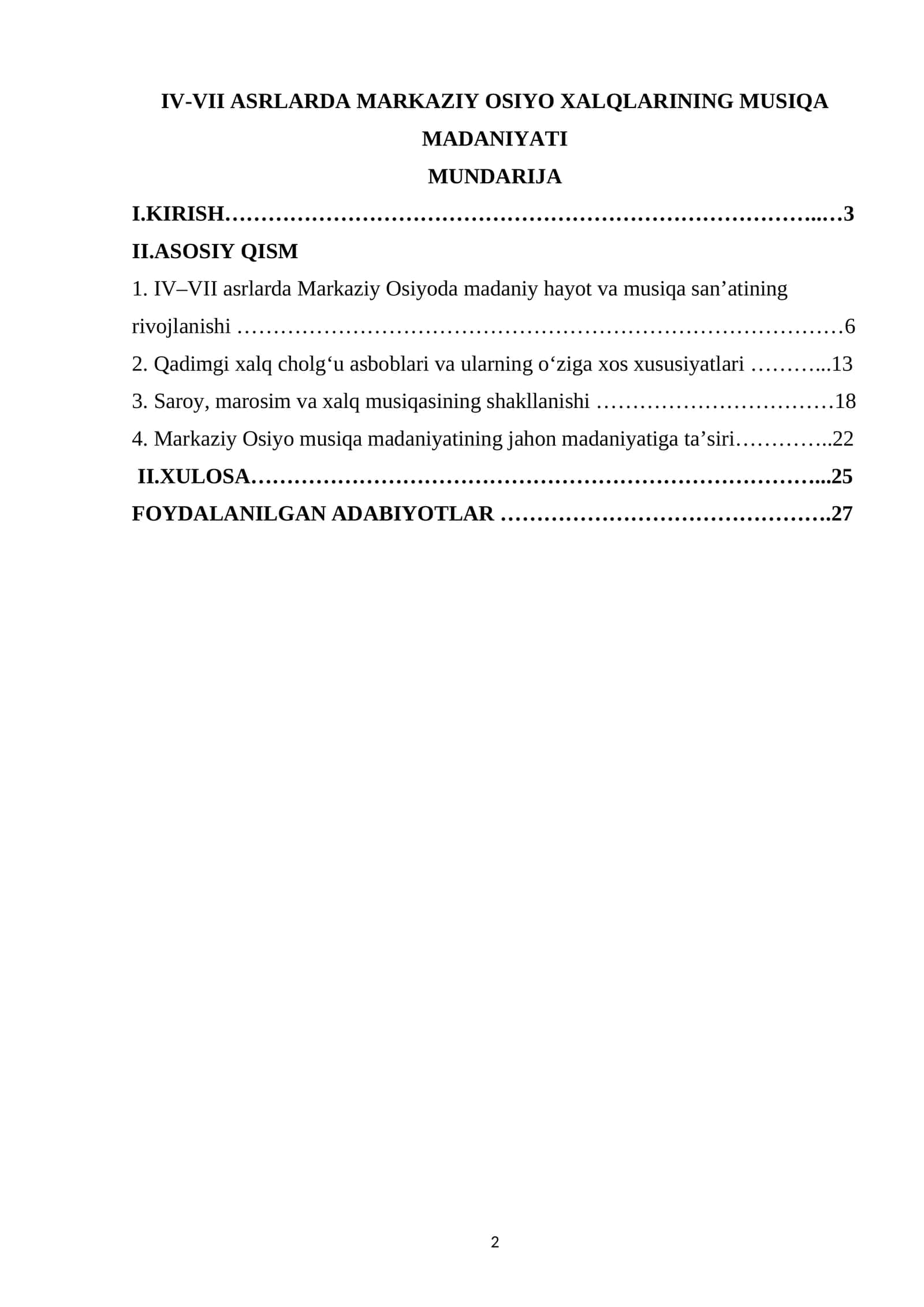 IV-VII ASRLARDA MARKAZIY OSIYO XALQLARINING MUSIQA MADANIYATI