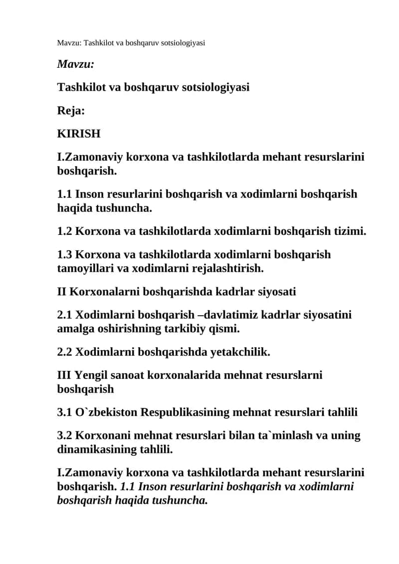 Tashkilot va boshqaruv sotsiologiyasi