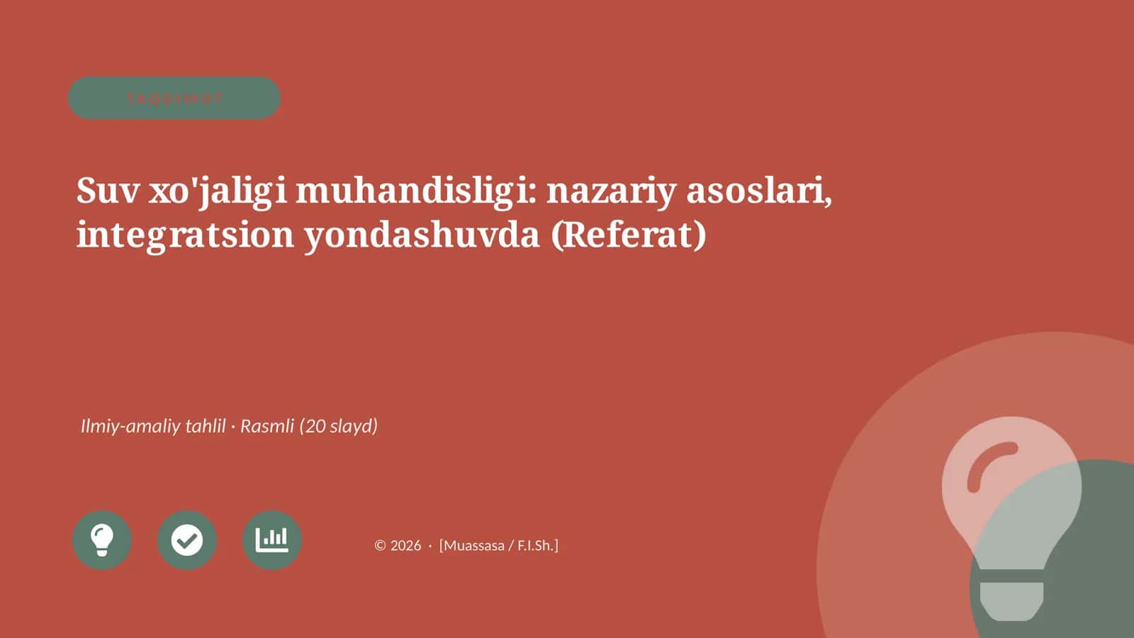Suv xo'jaligi muhandisligi: nazariy asoslari, integratsion yondashuvda (Referat)