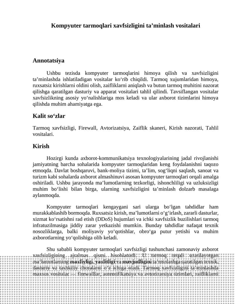 Kompyuter tarmoqlari xavfsizligini taʼminlash vositalari