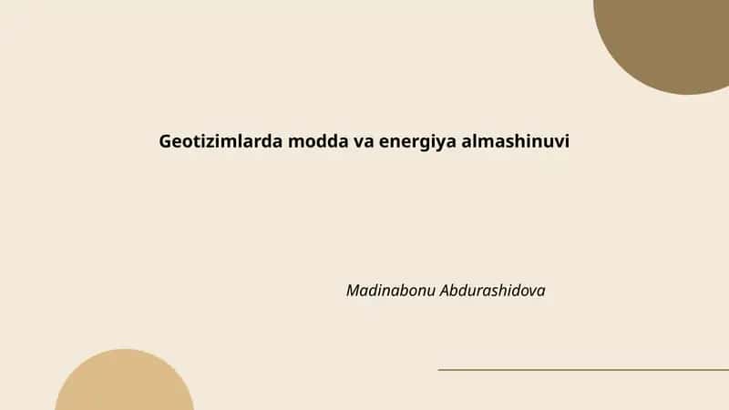 Geotizimlarda modda va energiya almashinuvi