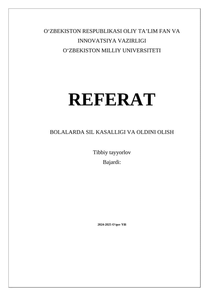 BOLALARDA SIL KASALLIGI VA OLDINI OLISH
