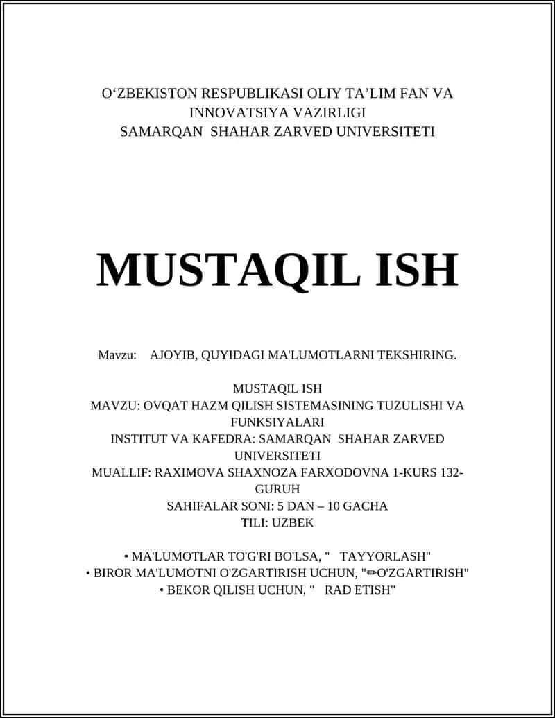 OVQAT HAZM QILISH SISTEMASI