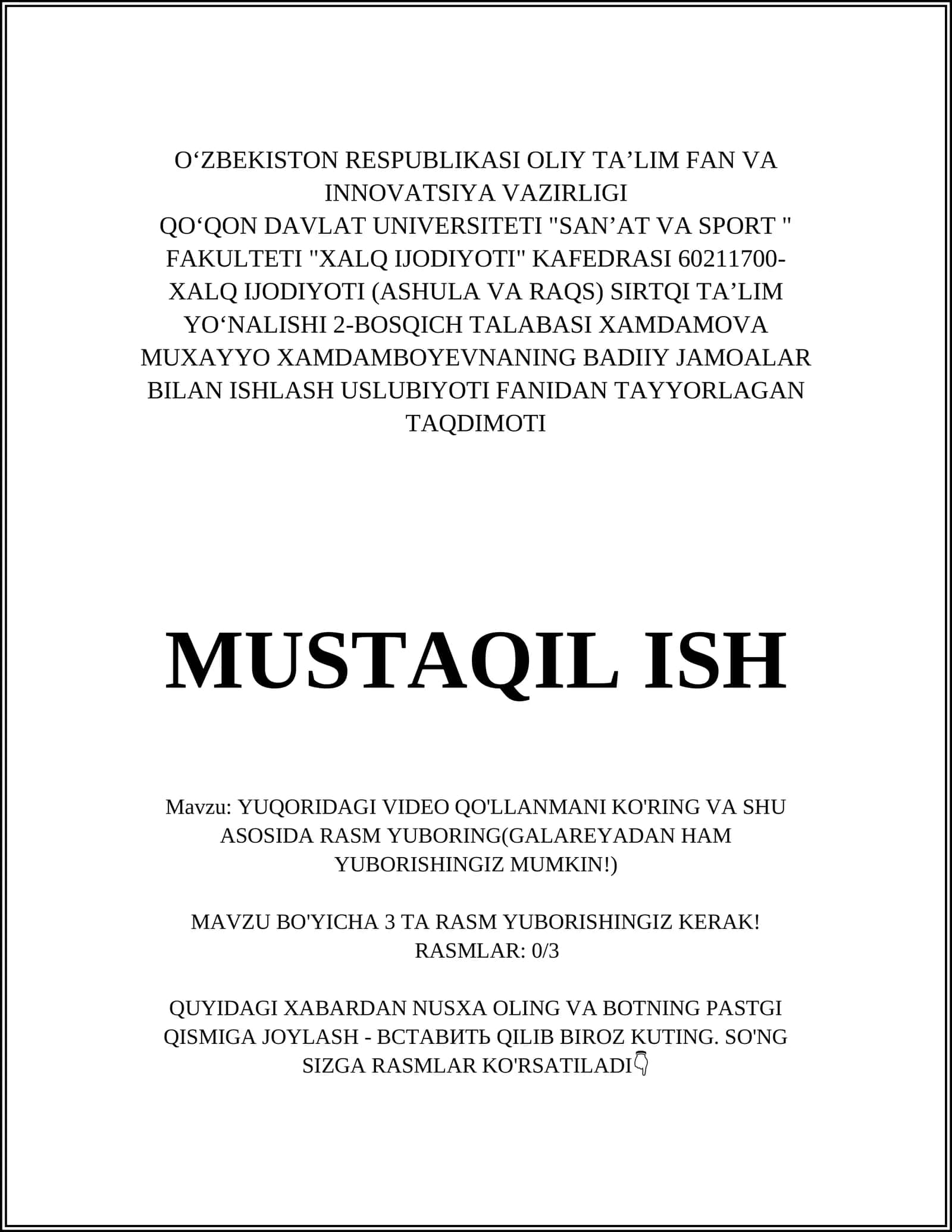 BADIIY JAMOALAR BILAN ISHLASH USLUBIYOTI