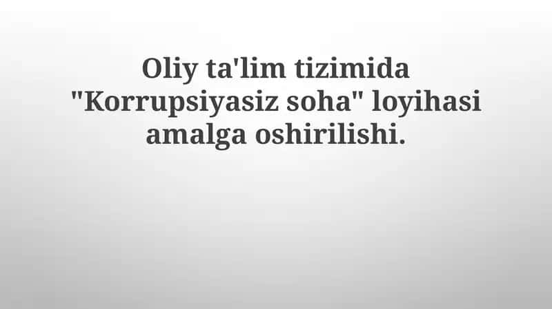 "Korrupsiyasiz soha" loyihasi