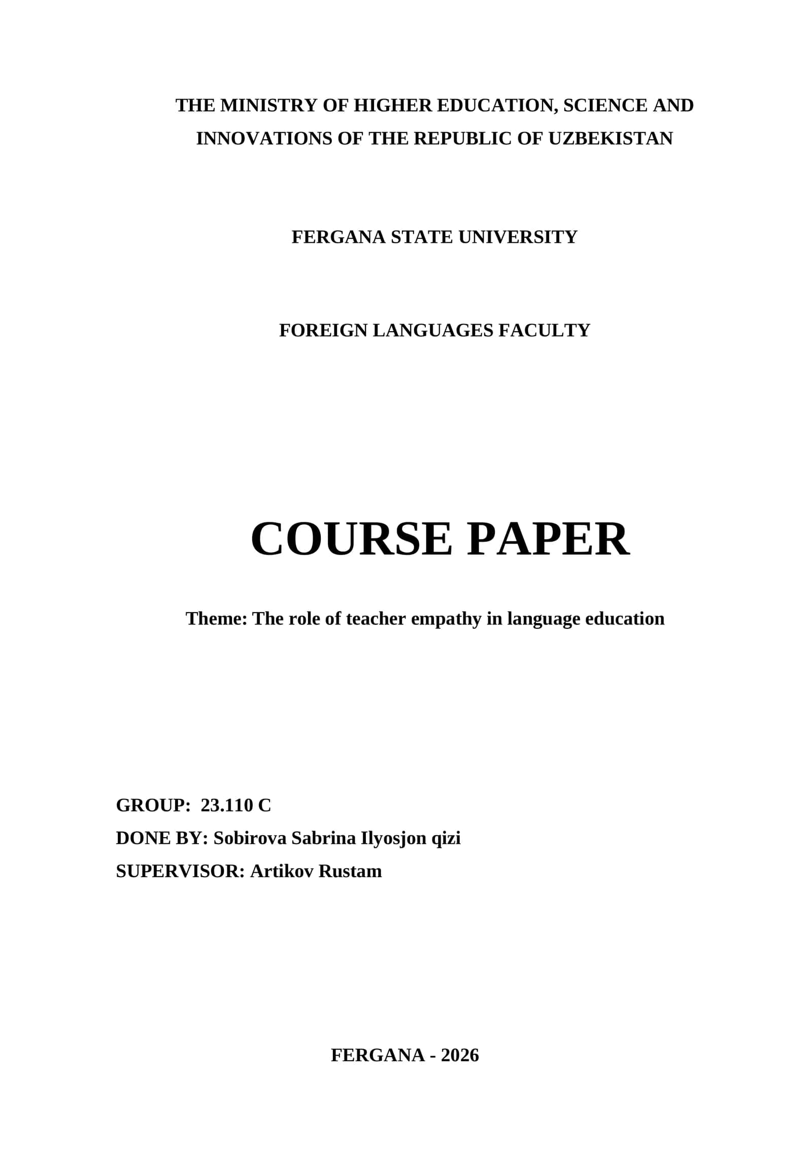 COURSE PAPER: The role of teacher empathy in language education
