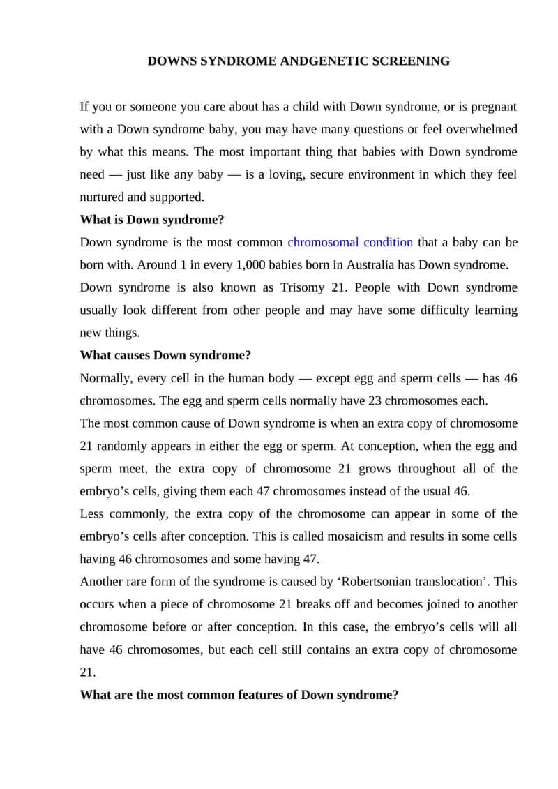 Down syndrome and Genetic Screening
