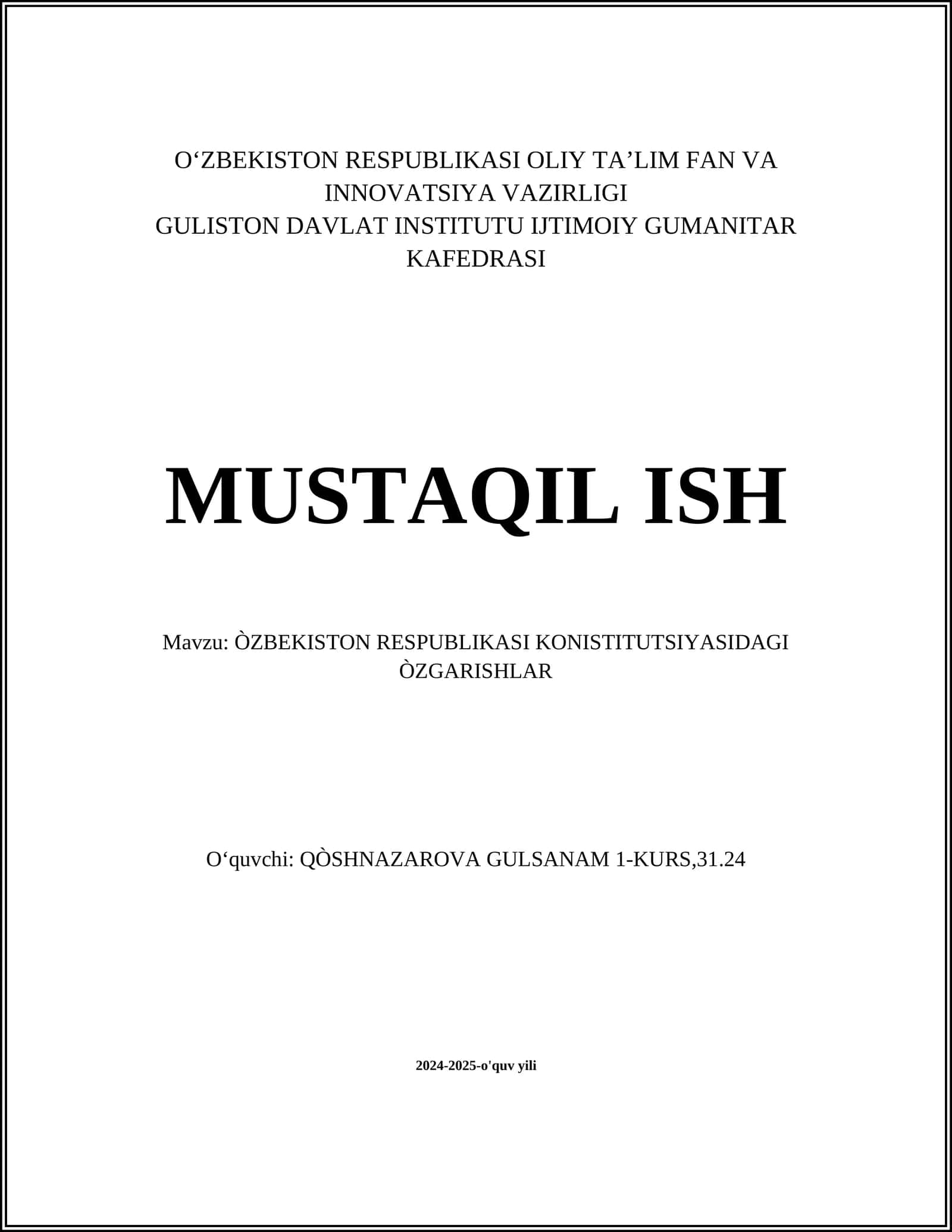 ÒZBEKISTON RESPUBLIKASI KONISTITUTSIYASIDAGI ÒZGARISHLAR