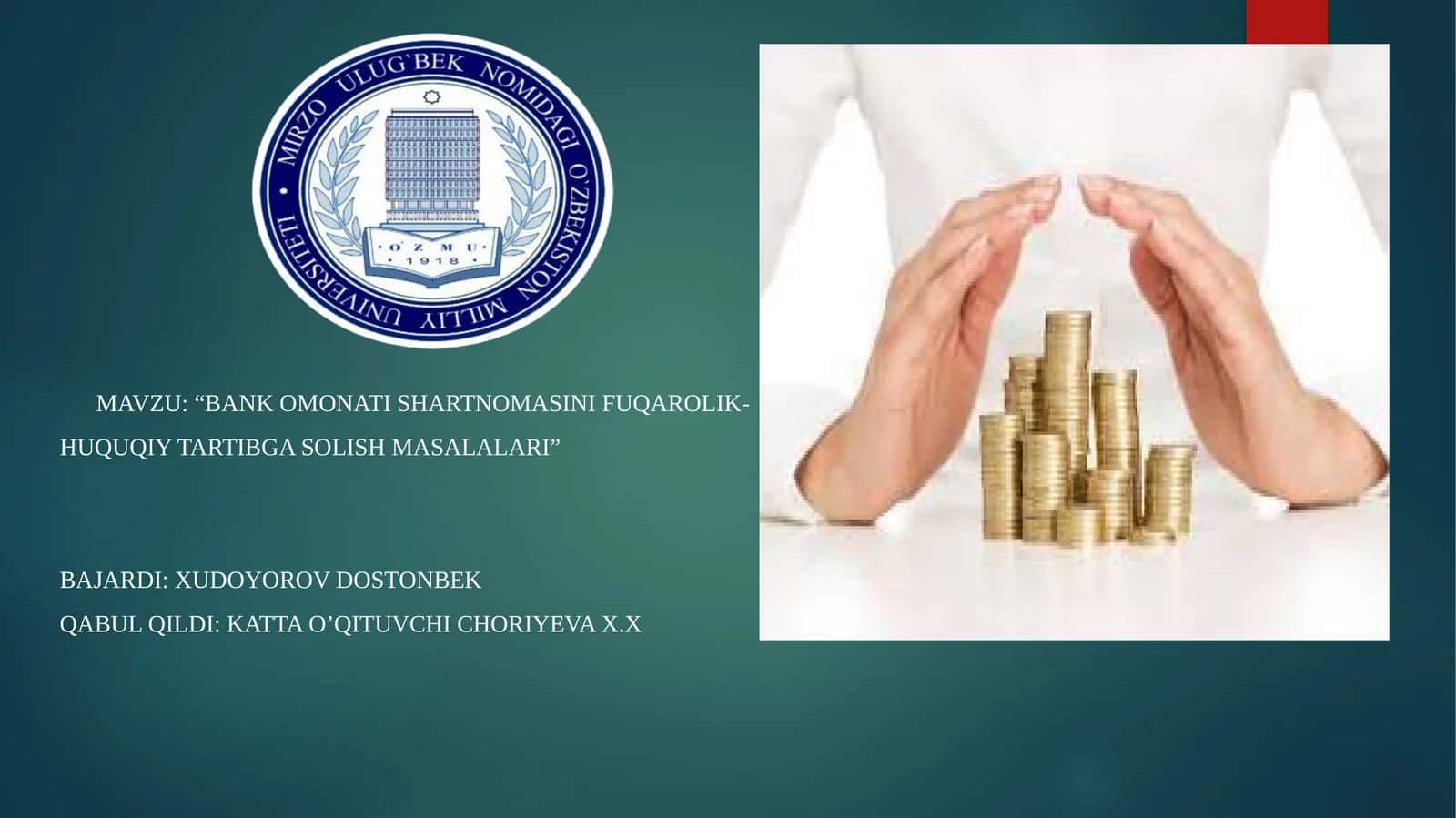 BANK OMONATI SHARTNOMASINI FUQAROLIK-HUQUQIY TARTIBGA SOLISH MASALALARI