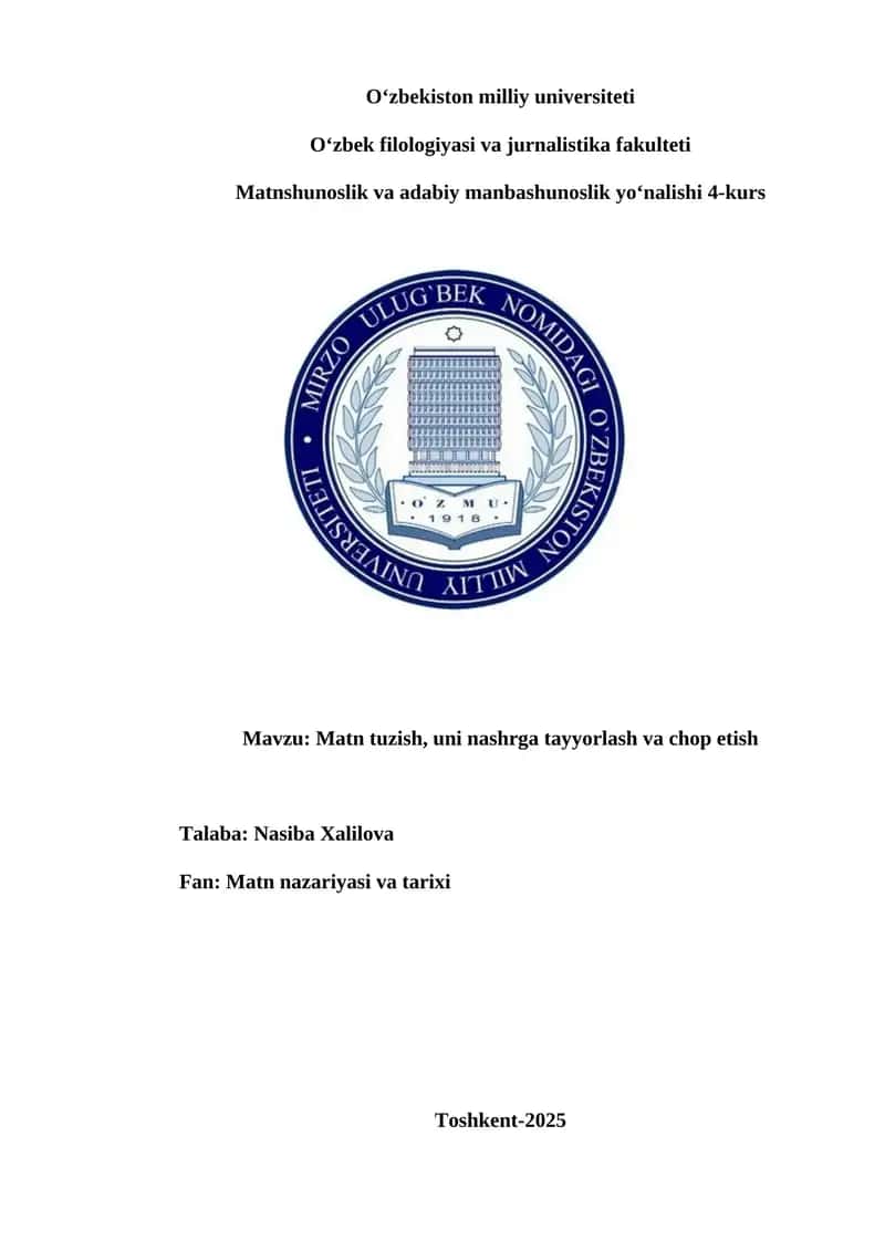 Matn tuzish, uni nashrga tayyorlash va chop etish