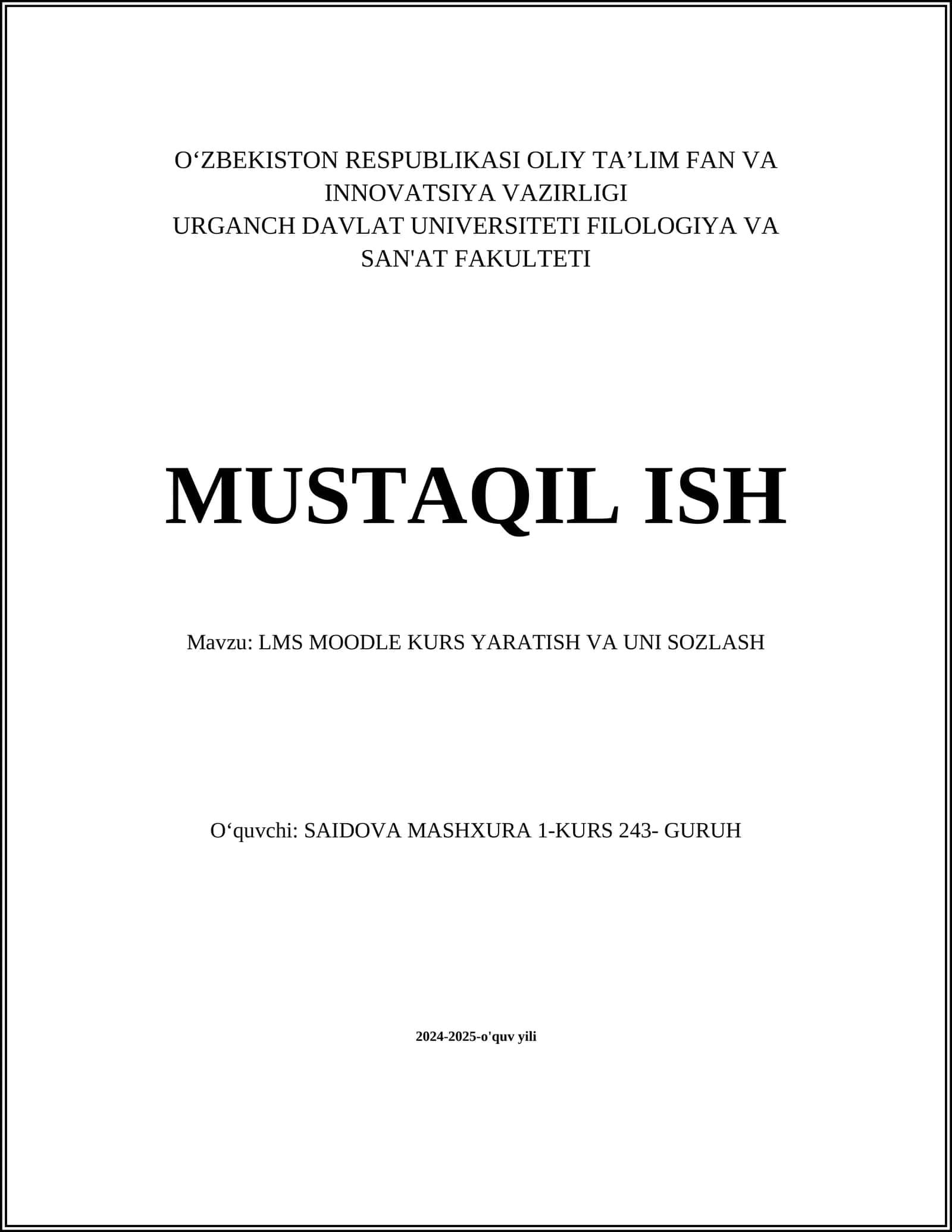 LMS MOODLE KURS YARATISH VA UNI SOZLASH