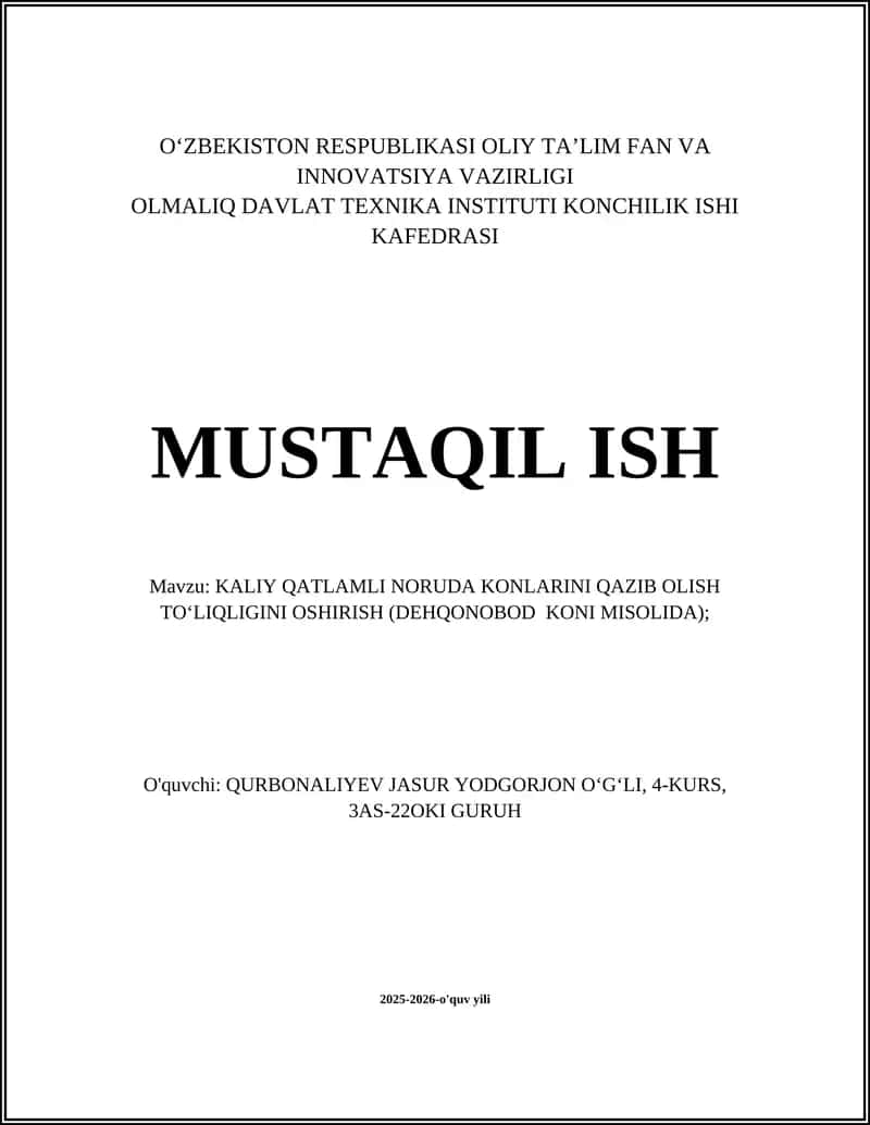 KALIY QATLAMLI NORUDA KONLARINI QAZIB OLISH TO‘LIQLIGINI OSHIRISH (DEHQONOBOD KONI MISOLIDA)