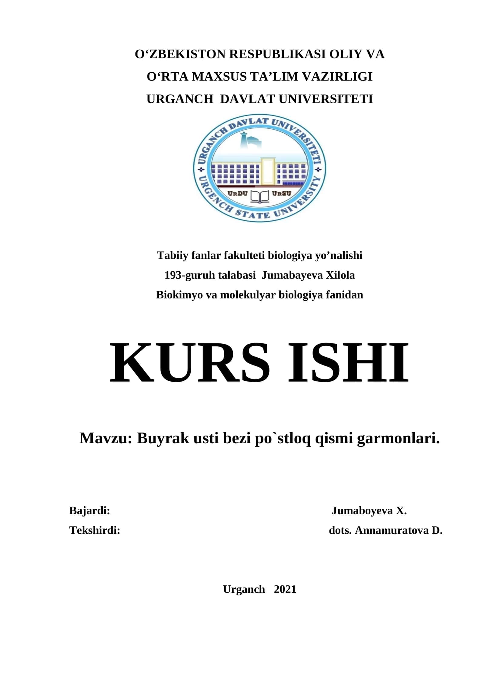 Buyrak usti bezi po`stloq qismi garmonlari
