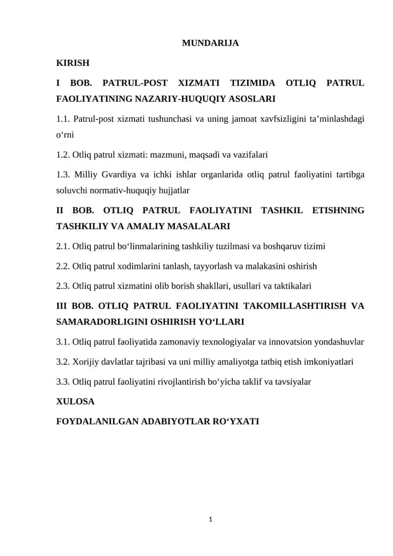 Otliq patrul-post xizmati tizimida otliq patrul faoliyatingining nazarit-huquqiy asoslari