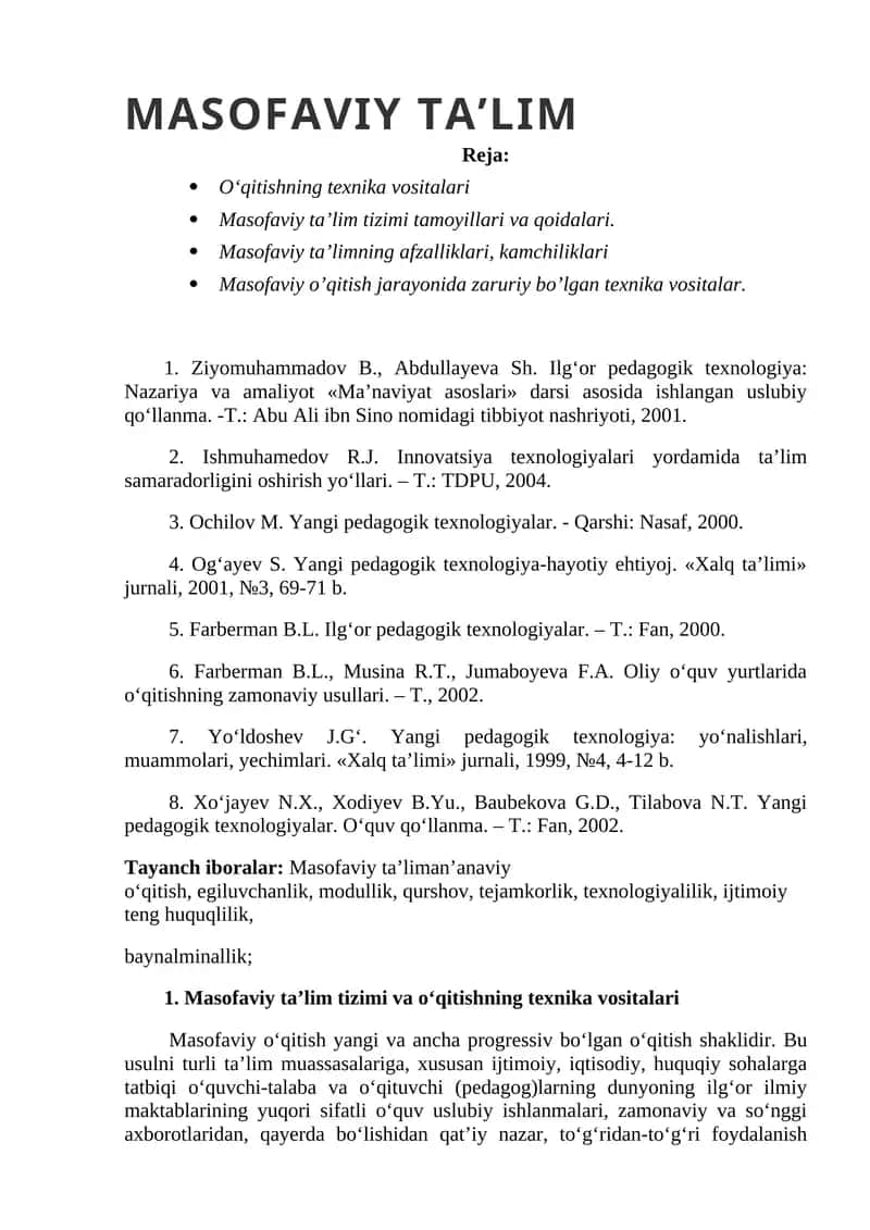 Masofaviy ta’lim