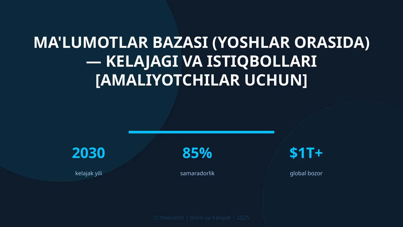 MA'LUMOTLAR BAZASI (YOSHLAR ORASIDA) — KELAJAGI VA ISTIQBOLLARI [AMALIYOTCHILAR UCHUN]