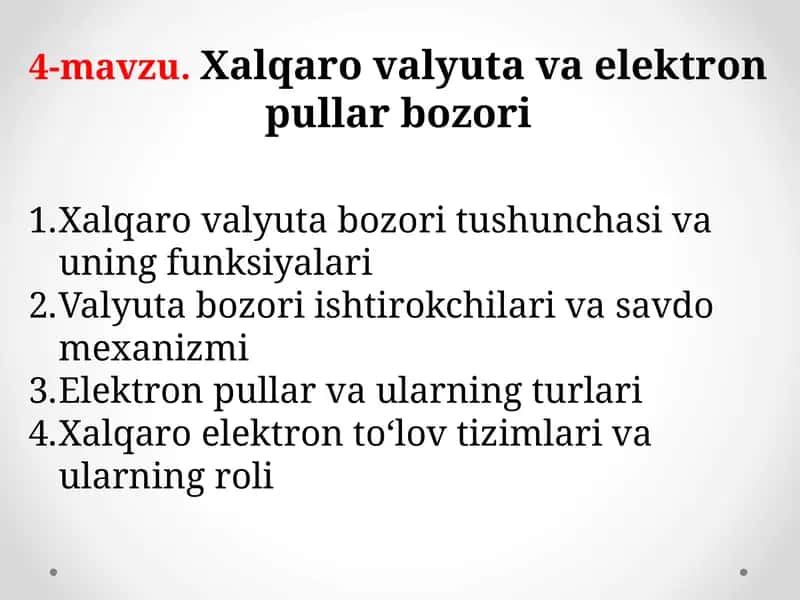 Xalqaro valyuta va elektron pullar bozori