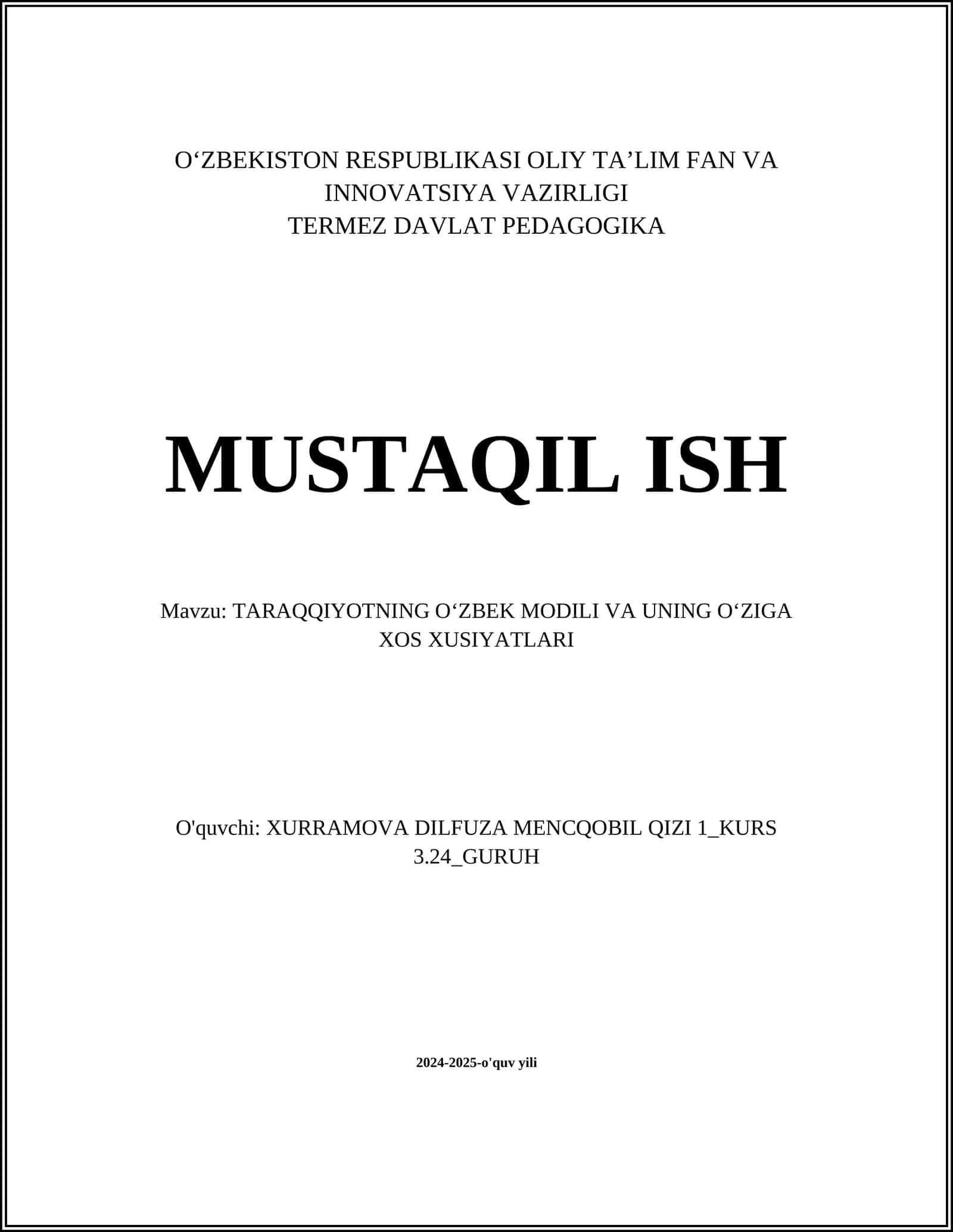 TARAQQIYOTNING OʻZBEK MODILI VA UNING OʻZIGA XOS XUSIYATLARI