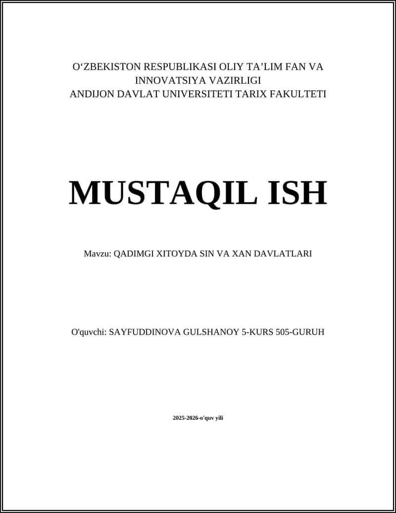 QADIMGI XITOYDA SIN VA XAN DAVLATLARI