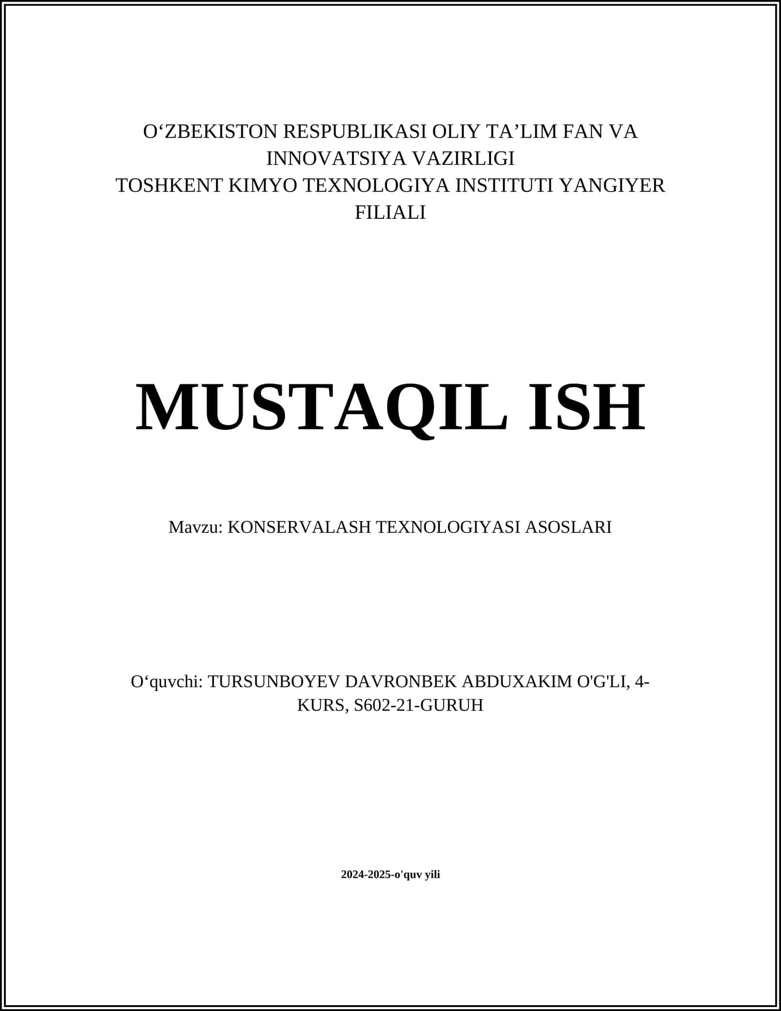 KONSERVALASH TEXNOLOGIYASI ASOSLARI