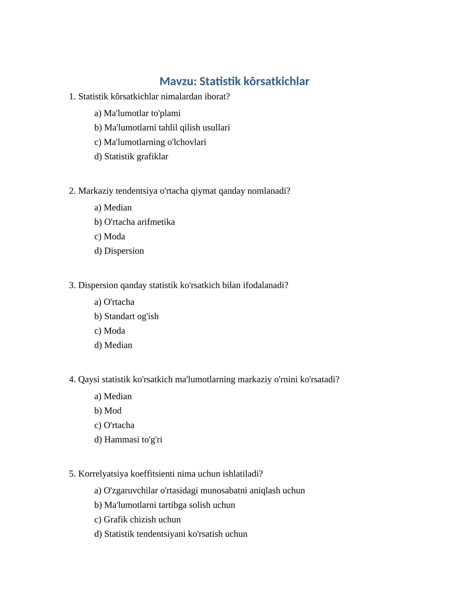 Statistik kôrsatkichlar