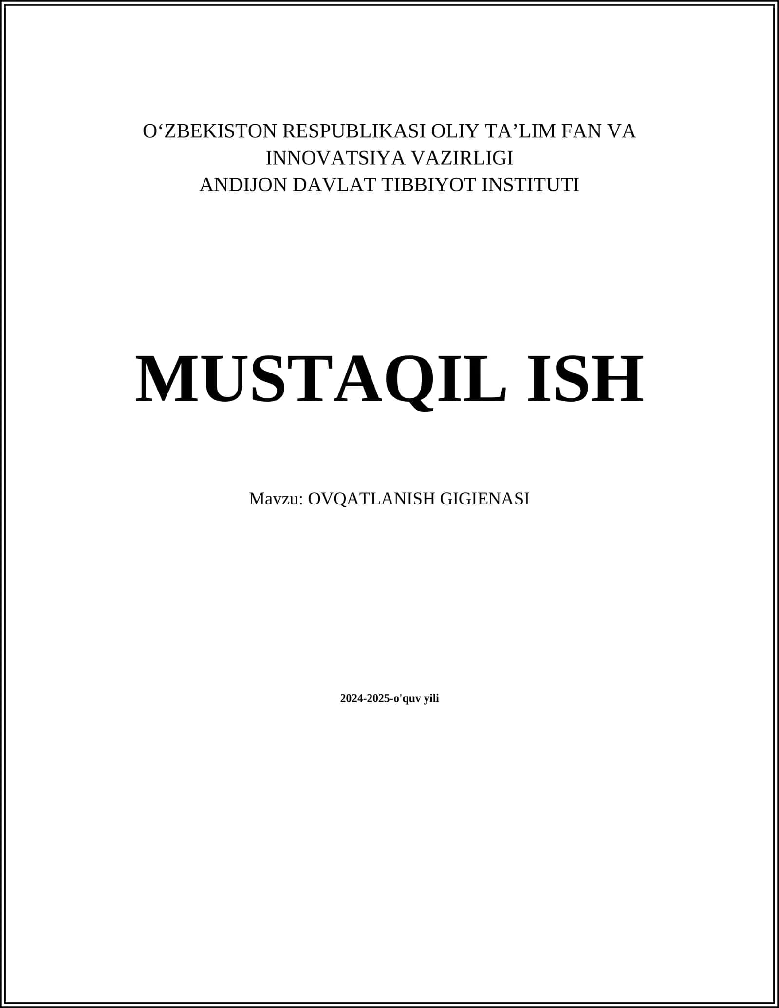 OVQATLANISH GIGIENASI