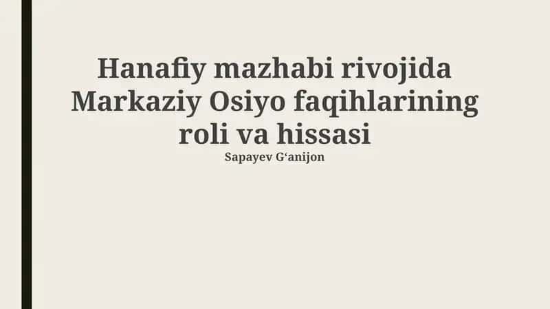 Markaziy Osiyo Faqihlarining Roli va Hissasi