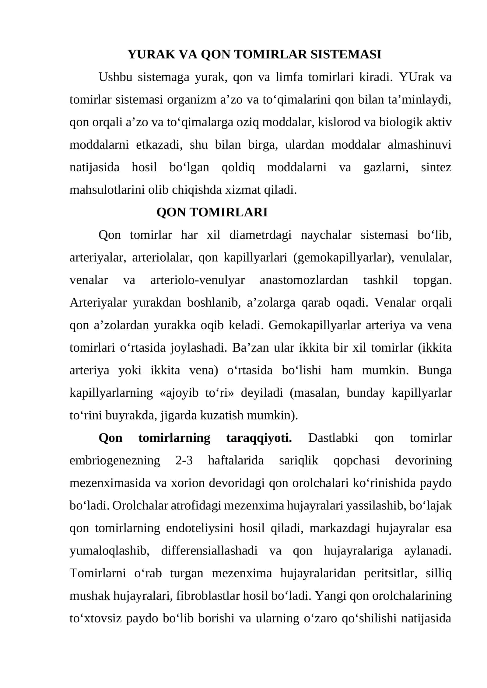 YURAK VA QON TOMIRLAR SISTЕMASI