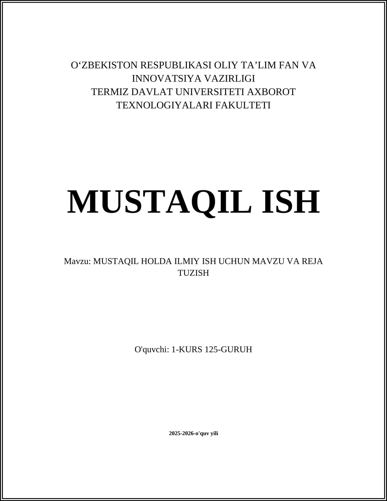 MUSTAQIL HOLDA ILMIY ISH UCHUN