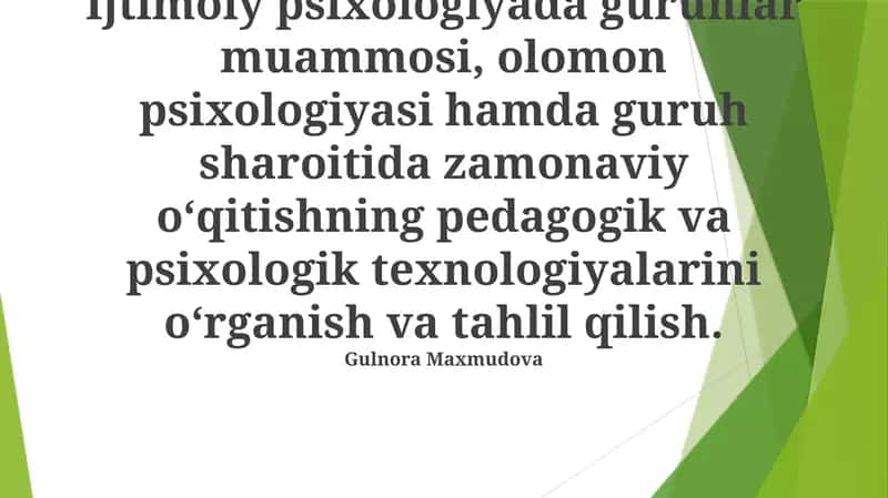 Olomon Psixologiyasi va Sinf Boshqaruvi