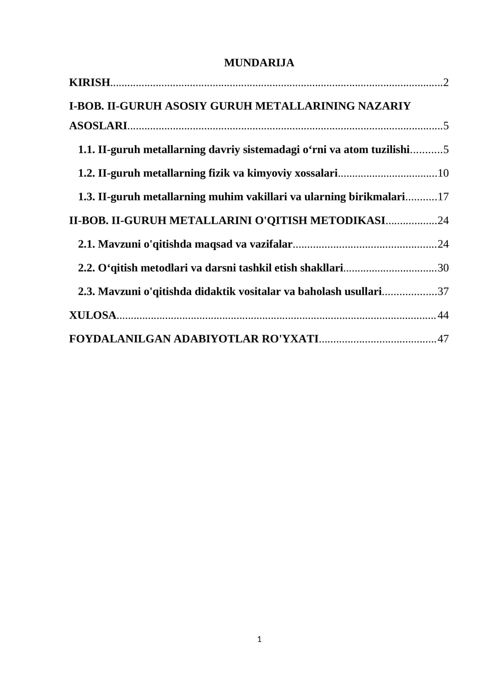 II-GURUH ASOSIY GURUH METALLARINING NAZARIY ASOSLARI VA ULARNI O'QITISH METODIKASI