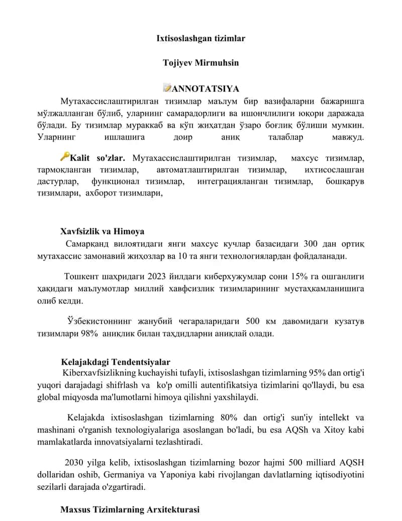 Ixtisoslashgan tizimlar