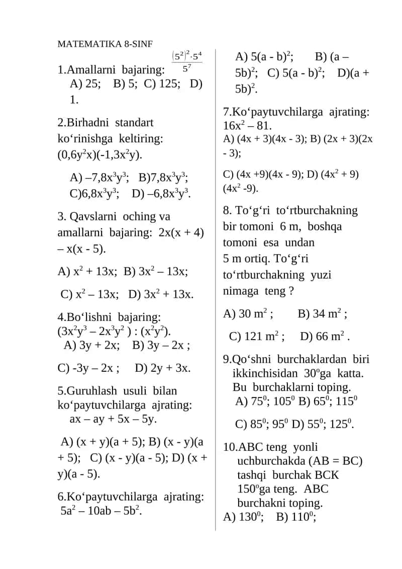 MATEMATIKA 8-SINF