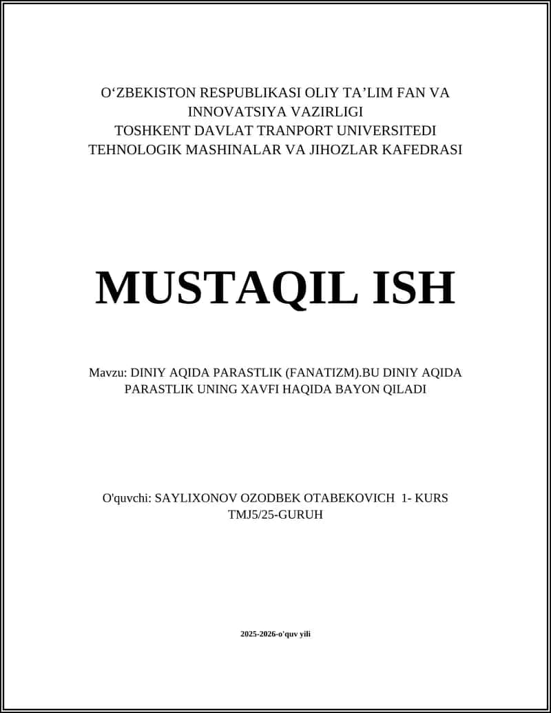 DINIY AQIDA PARASTLIK (FANATIZM)