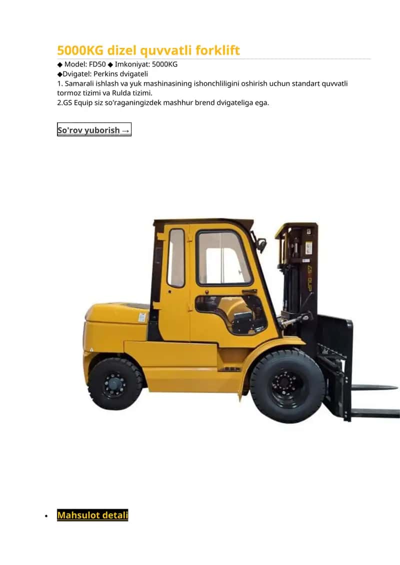 5000KG dizel quvvatli forklift