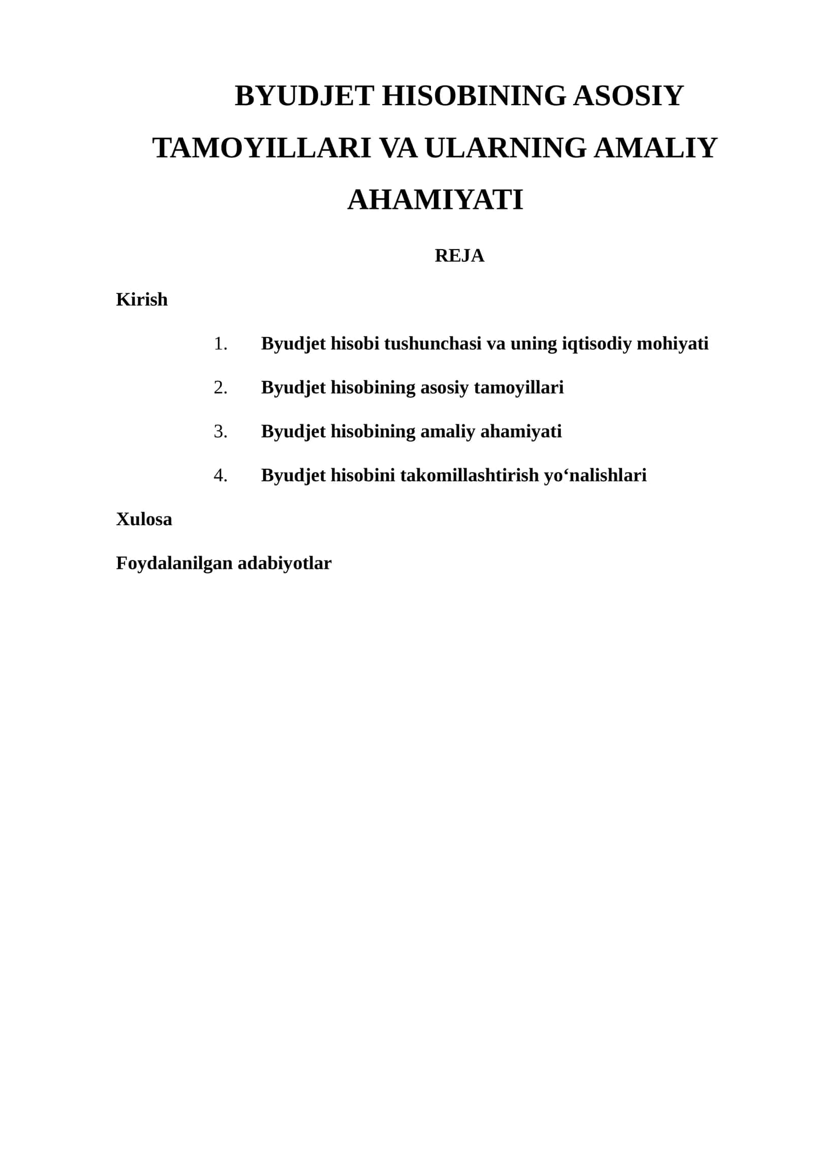 BYUDJET HISOBINING ASOSIY TAMOYILLARI VA ULARNING AMALIY AHAMIYATI