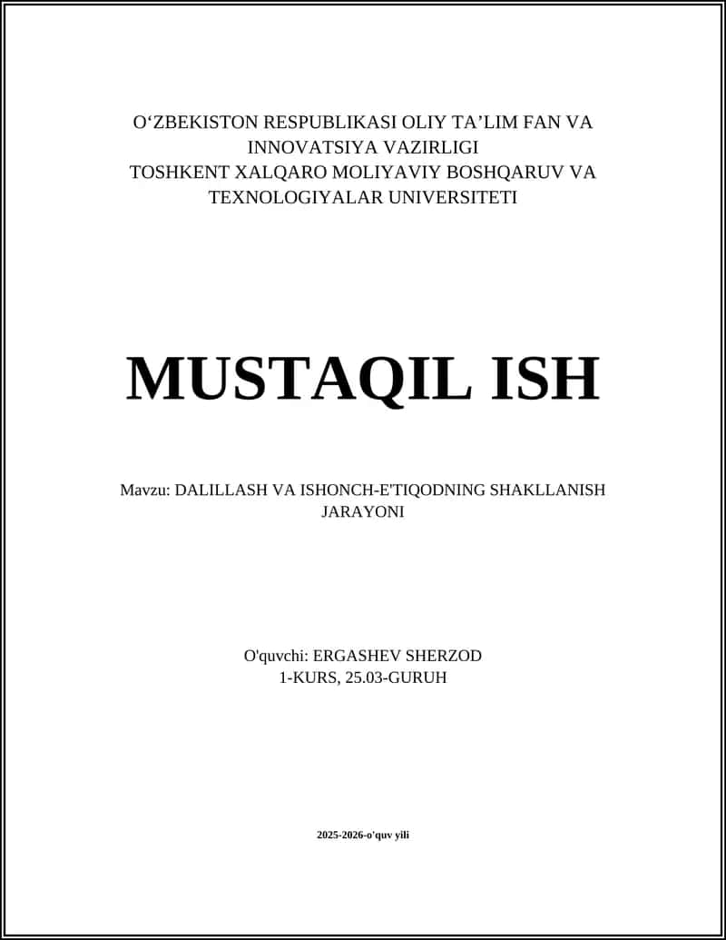 DALILLASH VA ISHONCH-E'TIQODNING SHAKLLANISH JARAYONI