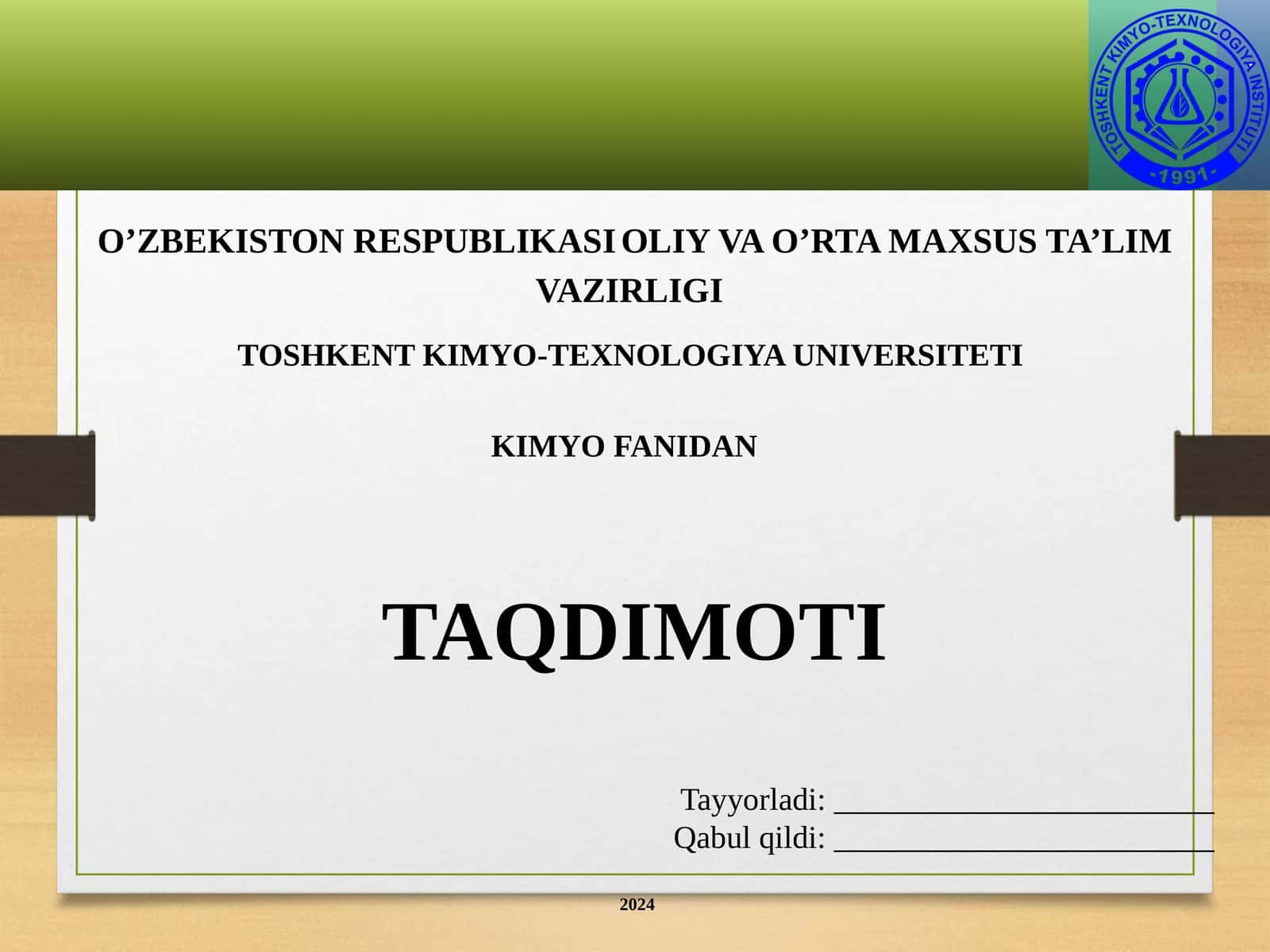 Kimyofanidan Taqdimoti